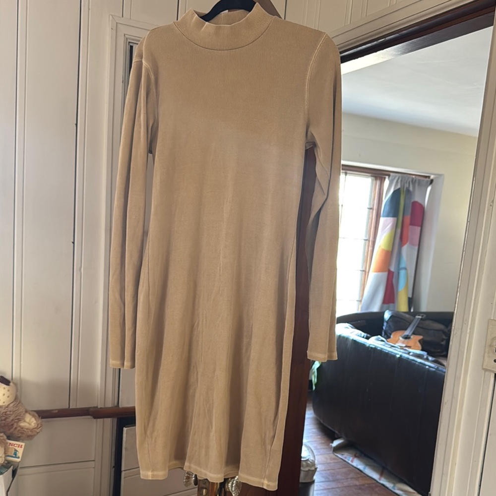 Ok Navy Tan Long Sleeve Dress